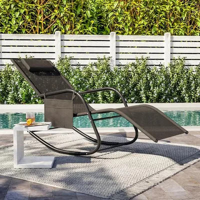 The Range Patio Lounge Chaise Rocker with Pillow for Outdoor - Black