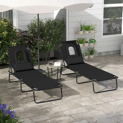 The Range Folding Sun Lounger with Pillow - Black*2 Pieces
