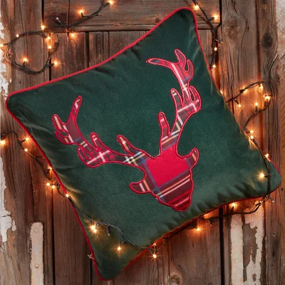 The Range Christmas Themed Deer Inlaid Cushion Throw Pillow - Green