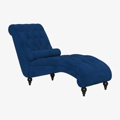 The Range Velvet Button-tufted Chaise Lounge with Lumbar Pillow - Blue