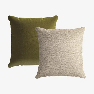 Sofa.com 45x45cm Textured Boucle Scatter Cushion in Alpaca with Olive Cotton Matt Velvet reverse - sofa.com