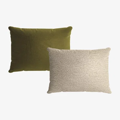 Sofa.com 38x55cm Textured Boucle Scatter Cushion in Alpaca with Olive Cotton Matt Velvet reverse - sofa.com
