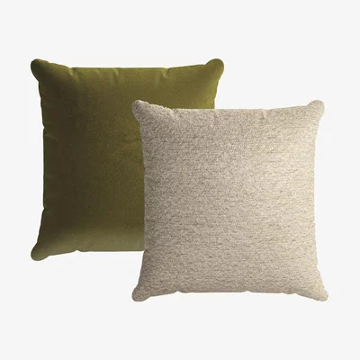 Sofa.com 55x55cm Textured Boucle Scatter Cushion in Alpaca with Olive Cotton Matt Velvet reverse - sofa.com