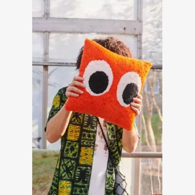 Urban Outfitters Googly Eye Tufted Pillow - Orange ALL at Urban Outfitters