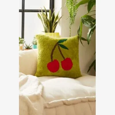 Urban Outfitters Cherries Tufted Pillow - Green ALL at Urban Outfitters