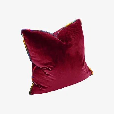 Wolf & Badger Red Fuchsia Velvet Luxe Pillow With Fabric Welt Smithhönig