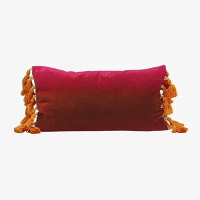 Wolf & Badger Red Fuchsia Velvet Lumbar Pillow With Orange Tassel Fringe One Size Smithhönig