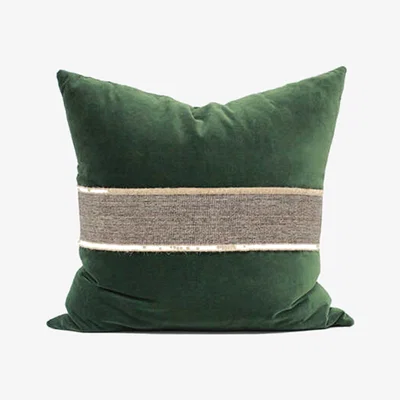 Wolf & Badger Forest Green Velvet Pillow With Jute Broadway Cocoa Trim One Size Smithhönig