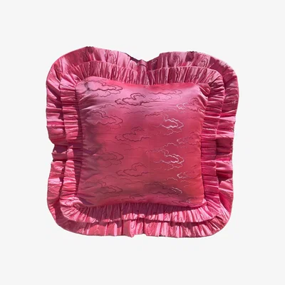 Wolf & Badger Pink / Purple More Pink And More Ruffles. A Pink Cloud Jacquard Ruffle Pillow. Madeleine Simon Studio
