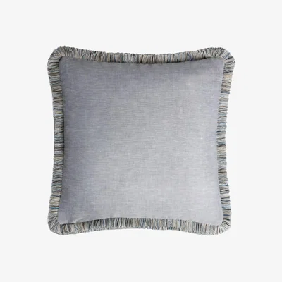 Wolf & Badger Capri Linen Pillow Grey With Multicolor Fringes Lo Decor
