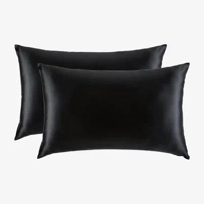 Wolf & Badger Black Mulberry Silk Pillowcase Set Of 2- Standard Queen Silk Works London