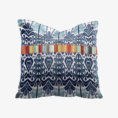 Wolf & Badger Blue & White Ikat Inspired Pillow With Multicolored Striped Band Smithhönig