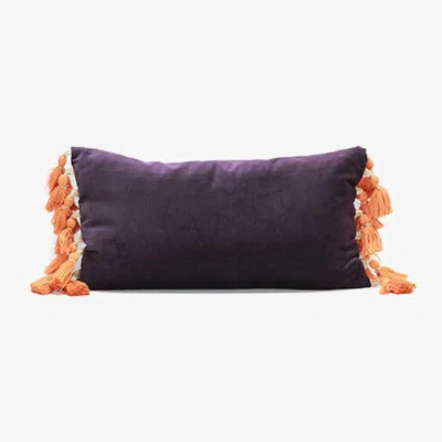 Wolf & Badger Pink / Purple Dark Purple Velvet Lumbar Pillow With Orange Tassel Fringe One Size Smithhönig