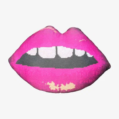 Wolf & Badger Pink / Purple Organic Cotton Sateen "Embrasse Moi" Magenta Lips Sculpted Pillow Mommani Threads