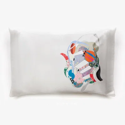 Wolf & Badger Grey / Red Abstract Silk Pillow Case Gelso Milano