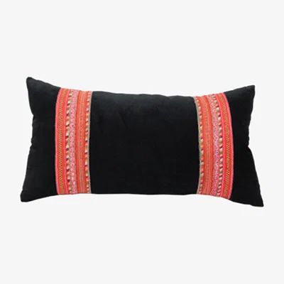 Wolf & Badger Black Velvet Tibetan Pillow With Multicolored Band One Size Smithhönig
