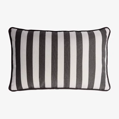 Wolf & Badger Grey Striped Happy Frame Pillow Outdoor - White And Carbon - Piping - Water Repellent Lo Decor