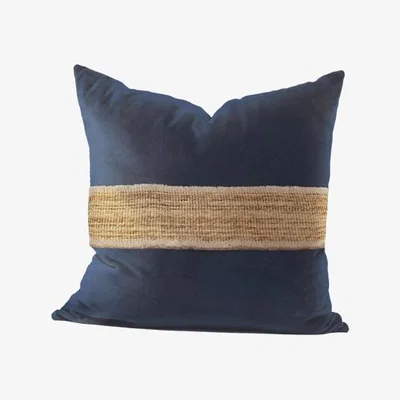 Wolf & Badger Blue Navy Velvet Pillow With Gold Jute Broadway Trim One Size Smithhönig