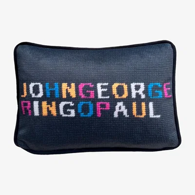 Wolf & Badger Black Velvet "John George Ringo Paul" The Beatles Pillow Mommani Threads