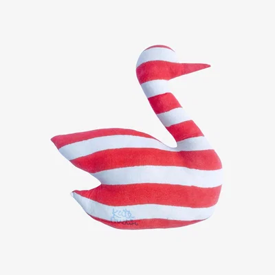 Wolf & Badger White / Red Soft Plush Organic Cotton Swan Pillow With Cotton Stuffing In Red And White Cabana Stripe Block Print One Size Kate Austin Designs