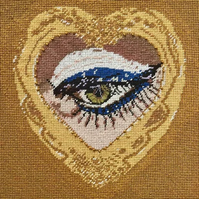 Wolf & Badger Gold Haricot Vert X Mommani Threads "Heartfelt Glimpse" Hand-Embroidered Needlepoint Heart Pillow, One Of A Kind