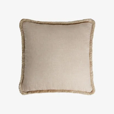Wolf & Badger Neutrals Happy Linen Pillow Beige With Beige Fringes Lo Decor
