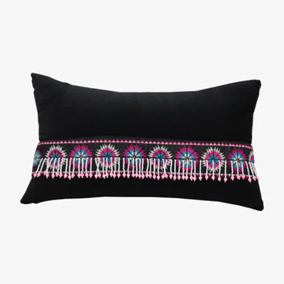 Wolf & Badger Black Velvet Embroidered Beaded Pillow One Size Smithhönig