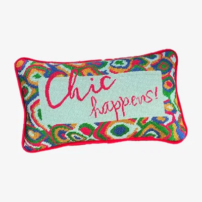 Wolf & Badger Original Needlepoint "Chic Happens!" Custom Feather Down Pillow Mommani Threads
