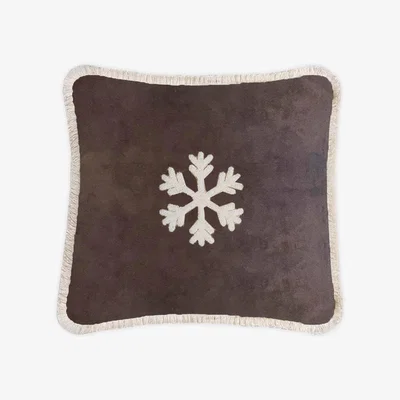 Wolf & Badger Happy Pillow Snowflake Brown & Beige Lo Decor