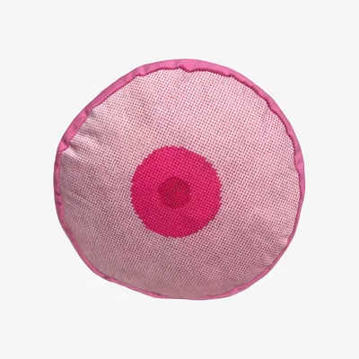 Wolf & Badger Pink / Purple Organic Cotton Sateen "The Girl" Round Pillow Medium Mommani Threads