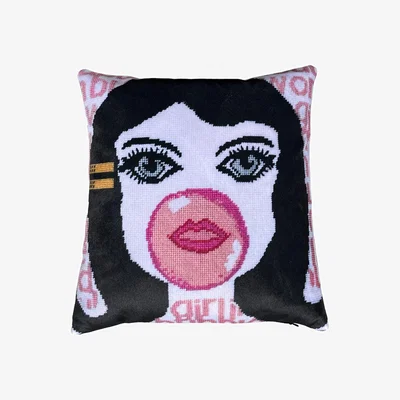 Wolf & Badger Velvet "Bubble Girl In A Bubblegum World" Feather Down Pillow Mommani Threads
