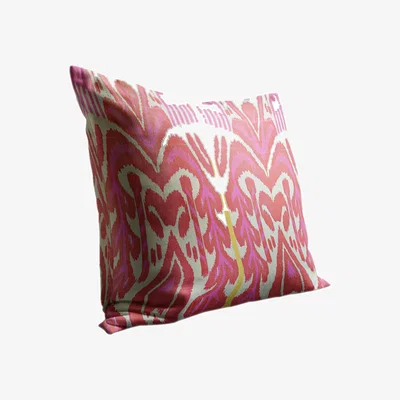 Wolf & Badger Pink / Purple Light Pink Ikat Inspired Pillow With Yellow Stripe Smithhönig
