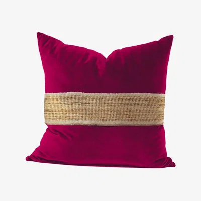 Wolf & Badger Red Fuchsia Velvet Pillow With Jute Broadway Gold Trim One Size Smithhönig