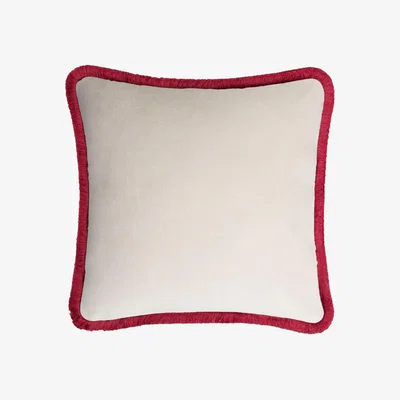 Wolf & Badger Dirty White With Red Happy Pillow Lo Decor