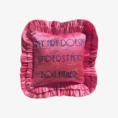 Wolf & Badger Pink / Purple My Art Doesn't Understand You, Either. Pink Cloud Jacquard Pillow. Madeleine Simon Studio