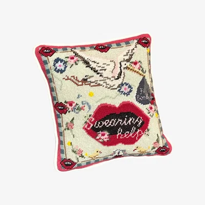 Wolf & Badger Hand-Embroidered Needlepoint F-Bombs Original Pillow, One Of A Kind Mommani Threads