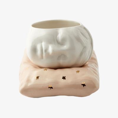 Wolf & Badger Neutrals / Gold / Rose Gold Sleeping Beauty Cup & Salmon Pillow Porcelain Set | Maji Atelier