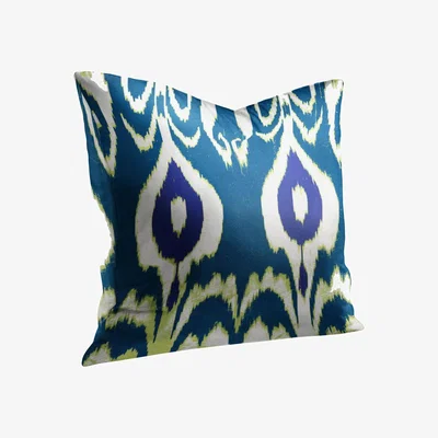 Wolf & Badger Blue & White Ikat Inspired Pillow With Green Detail Smithhönig