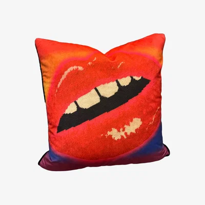 Wolf & Badger Velvet Rainbow Oversized Lips Pillow Mommani Threads