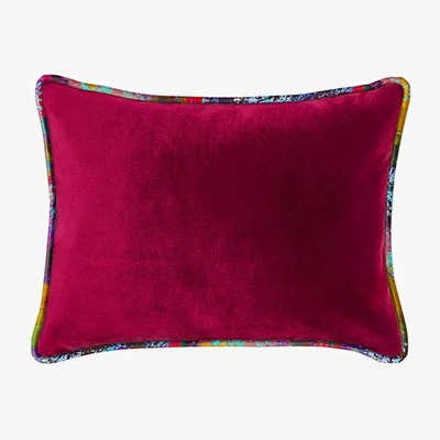Wolf & Badger Red Lumbar Fuchsia Velvet Luxe Pillow With Fabric Welt Smithhönig