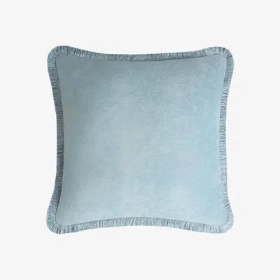 Wolf & Badger Happy Pillow Velvet Light Blue With Light Blue Fringes Lo Decor