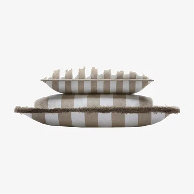 Wolf & Badger Couple Striped Happy Pillow Outdoor - White And Beige - Fringes And Piping - Neutrals Lo Decor