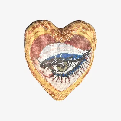 Wolf & Badger Gold Velvet Mommani Threads X Haricot Vert "Heartfelt Glimpse" Sculpted Heart Pillow, Handmade