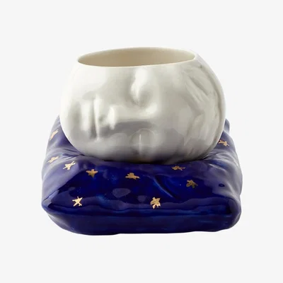 Wolf & Badger Neutrals / Blue Sleeping Beauty Cup & Dark Blue Pillow Porcelain Set | Maji Atelier