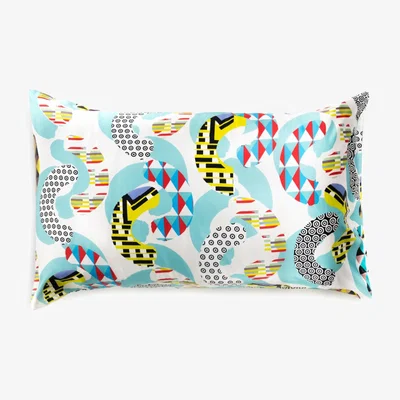 Wolf & Badger Blue / White Multicolor Geometric Silk Pillow Case Gelso Milano