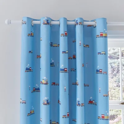 Dunelm Little Trains Blackout Eyelet Curtains