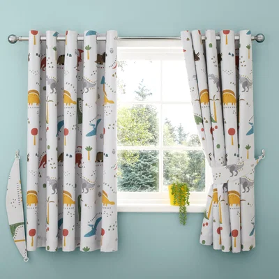 Dunelm Dinosaur Adventure Blackout Eyelet Curtains MultiColoured