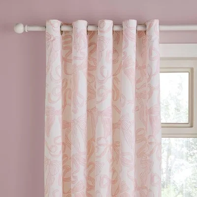 Dunelm Pink Bows Blackout Eyelet Curtains