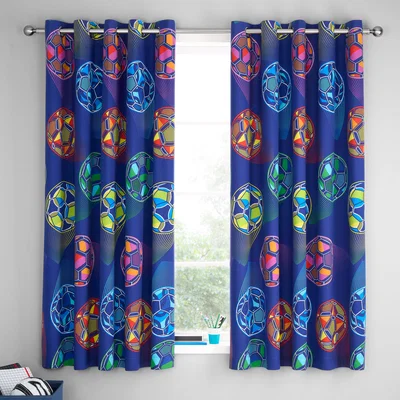 Dunelm Catherine Lansfield Bright Football Eyelet Curtains Navy (Blue)