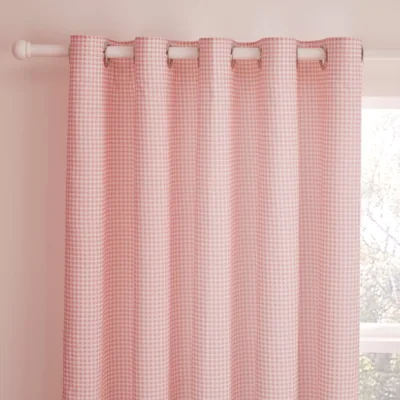 Dunelm Pink Gingham Blackout Eyelet Curtains